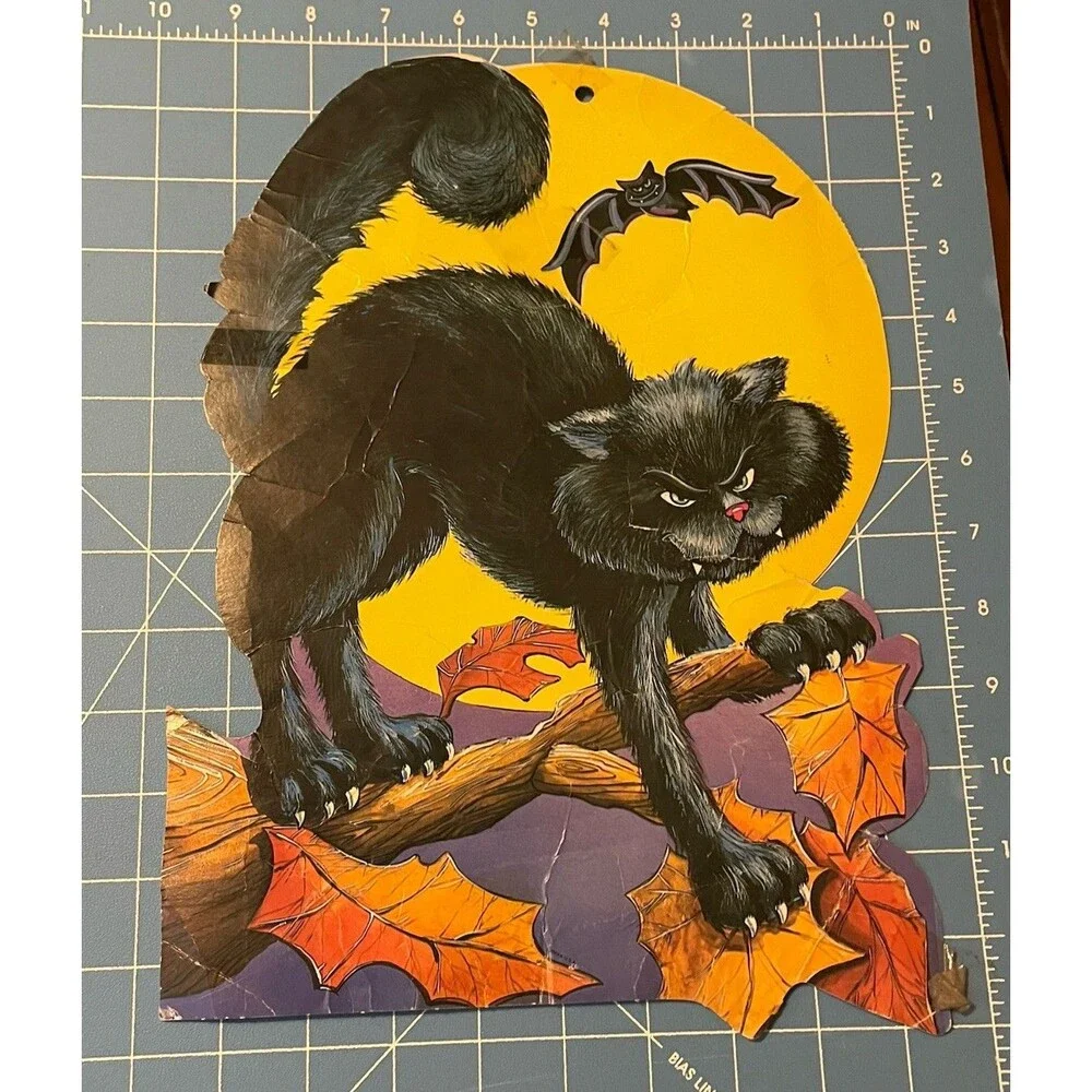 1980’s Halloween Die Cuts 6’ Jointed Banner & Eureka USA Double Sided Black Cat